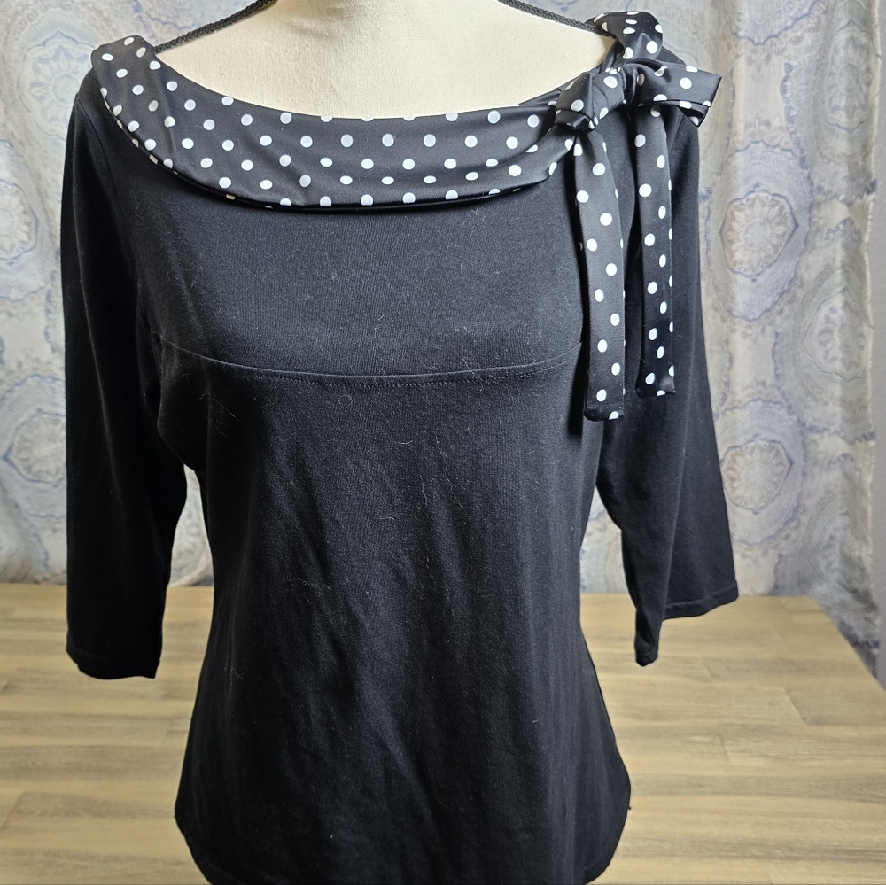 🖤 Pinky Pinups Retro Polka Dot Bow Top – XL – Made in the USA